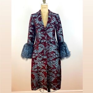 CINQ A SEPT Chenille Jacquard Jacket w/ Removable Fur Cuffs